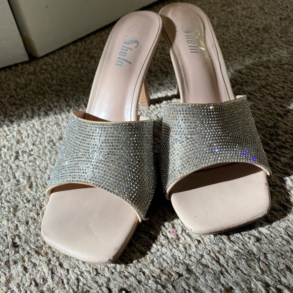 SHEIN Women's Silver Rhinestone Slide Sandals